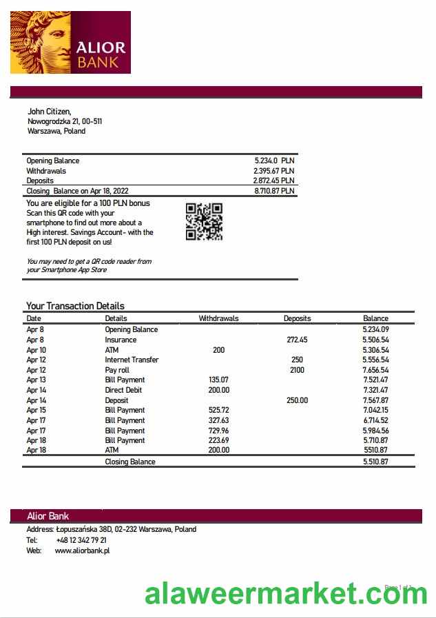 Poland Alior bank statement